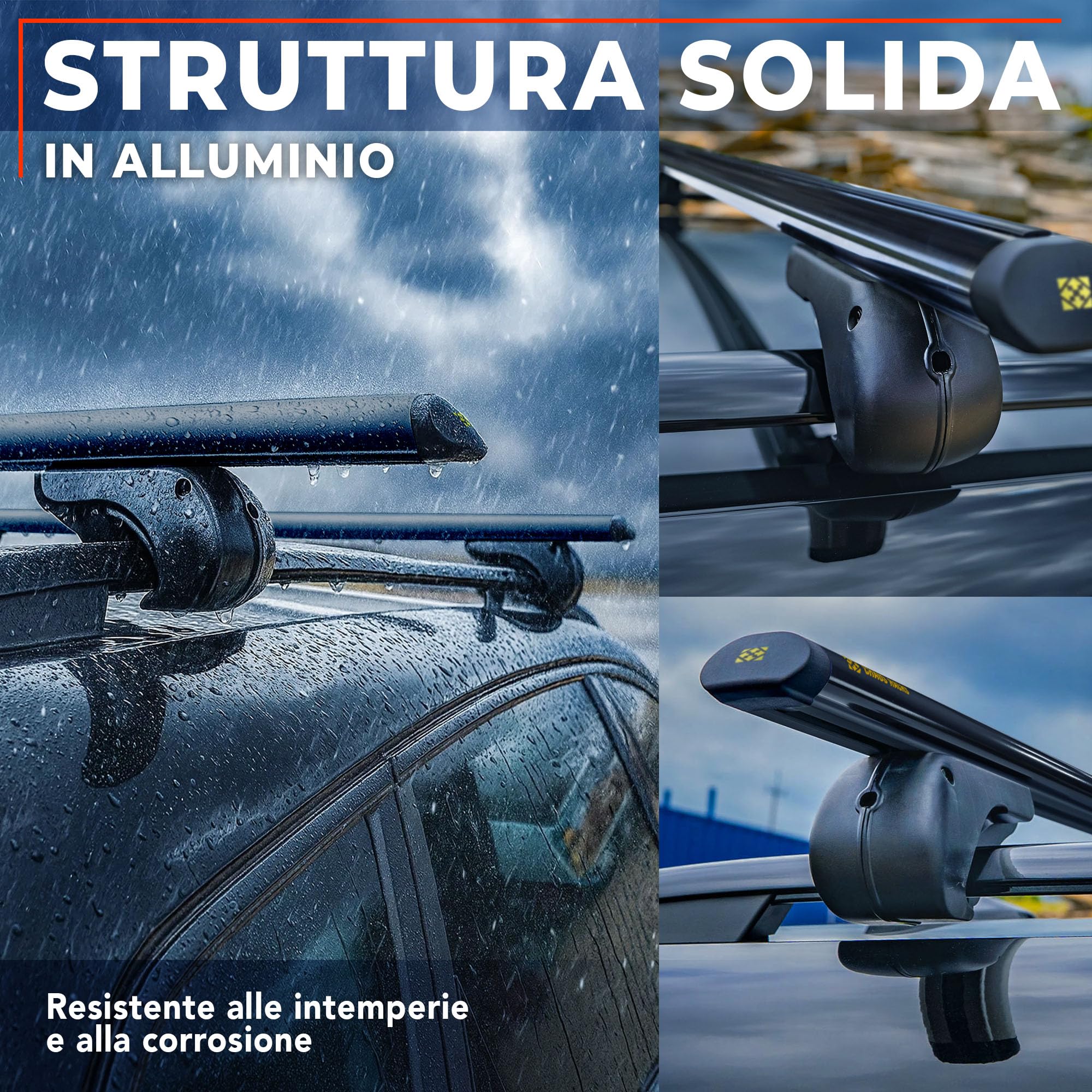 CHAOS RACKS | Universale Portapacchi da Tetto per Barre Longitudinali Aperte; Barre Portatutto | Trasporta in Sicurezza Box da Tetto, Portabici | Struttura Leggera e Resistente in Alluminio | 120 cm