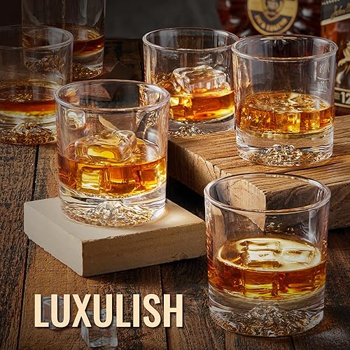 Miniatura 7 de Juego de 6 vasos de whisky con base única de montaña elevada, cristal de bourbon escocés de primera calidad para hombres y papá, vasos bajos de
