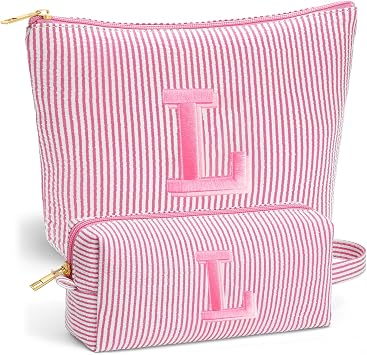 2026 Graduation Gifts for Girls - Initial Pink Travel Makeup Bag, Teen Girl Gifts Trendy Stuff, 6 7 8 9 10 11 12 Year Girl Birthday Gift, Graduation Gift for Girls Travel Essentials - Letter L