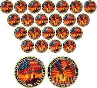 24 Pack Veterans Challenge Coins – Thank You for Your Service & in Honor of All Who Served – Bulk Military Gifts for Memorial Day, Veterans Day, Army, Navy, Air Force Recognition