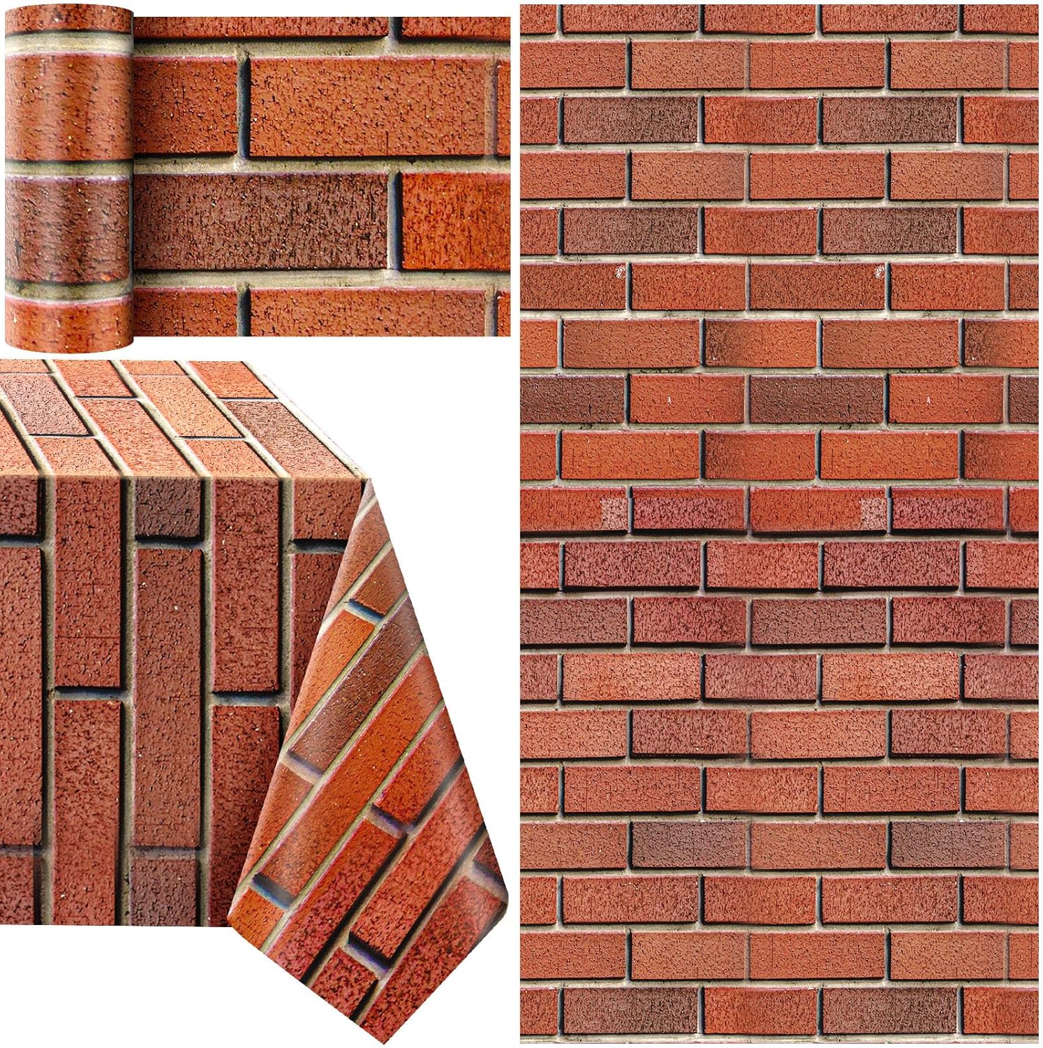 Ctosree 100 ft x 78 Inch Stone Wall Tablecloth Roll Plastic Medieval Castle Stone Brick Table Cover Cobblestone Wallpaper Backdrops for Halloween Knight Themed Party Supplies(Red)