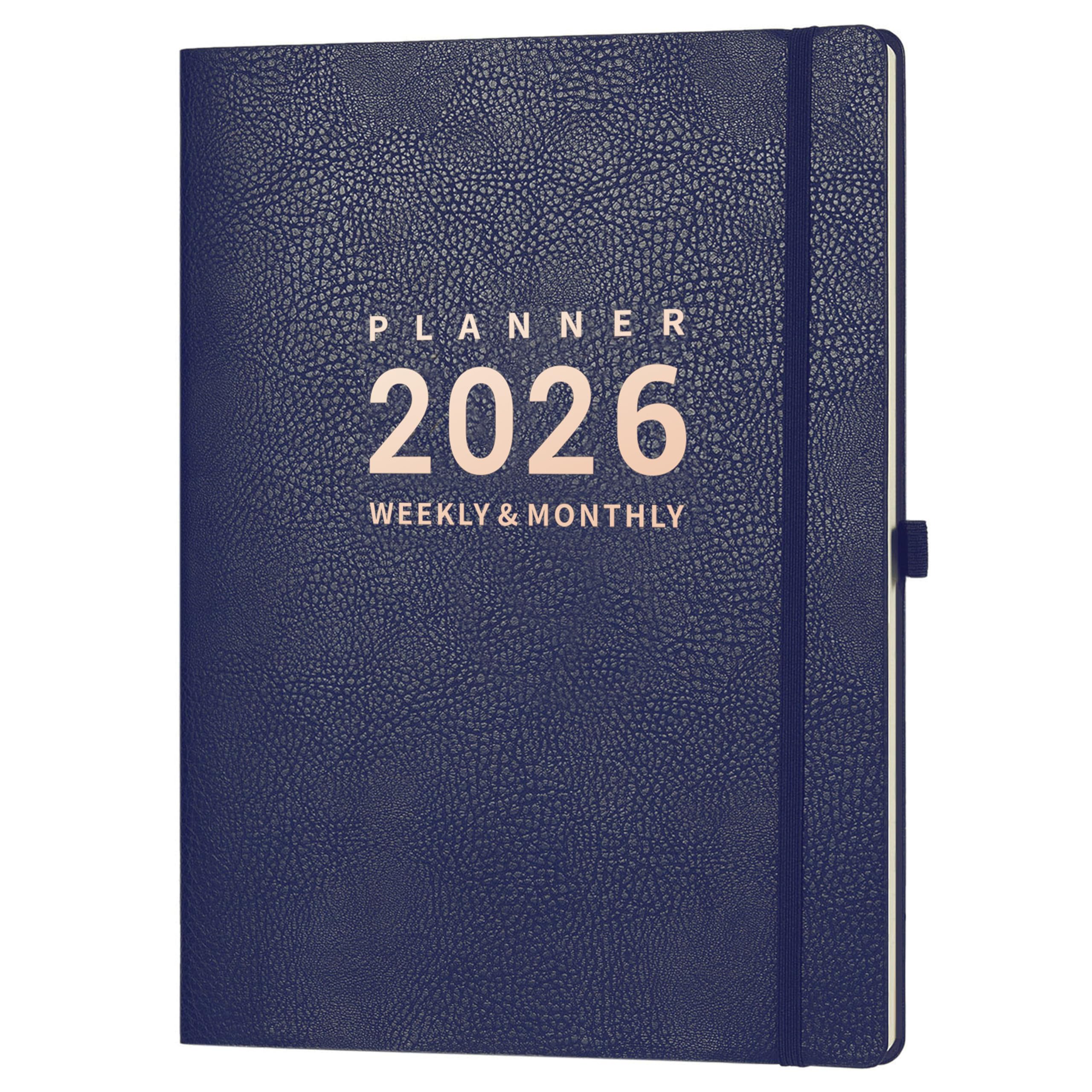 2026 Diary - A4 Diary 2026 Week to View from Jan. 2026 to Dec. 2026, Soft Blue Leather Cover, 21.7 x 28.3 x 1.5 cm, Blue