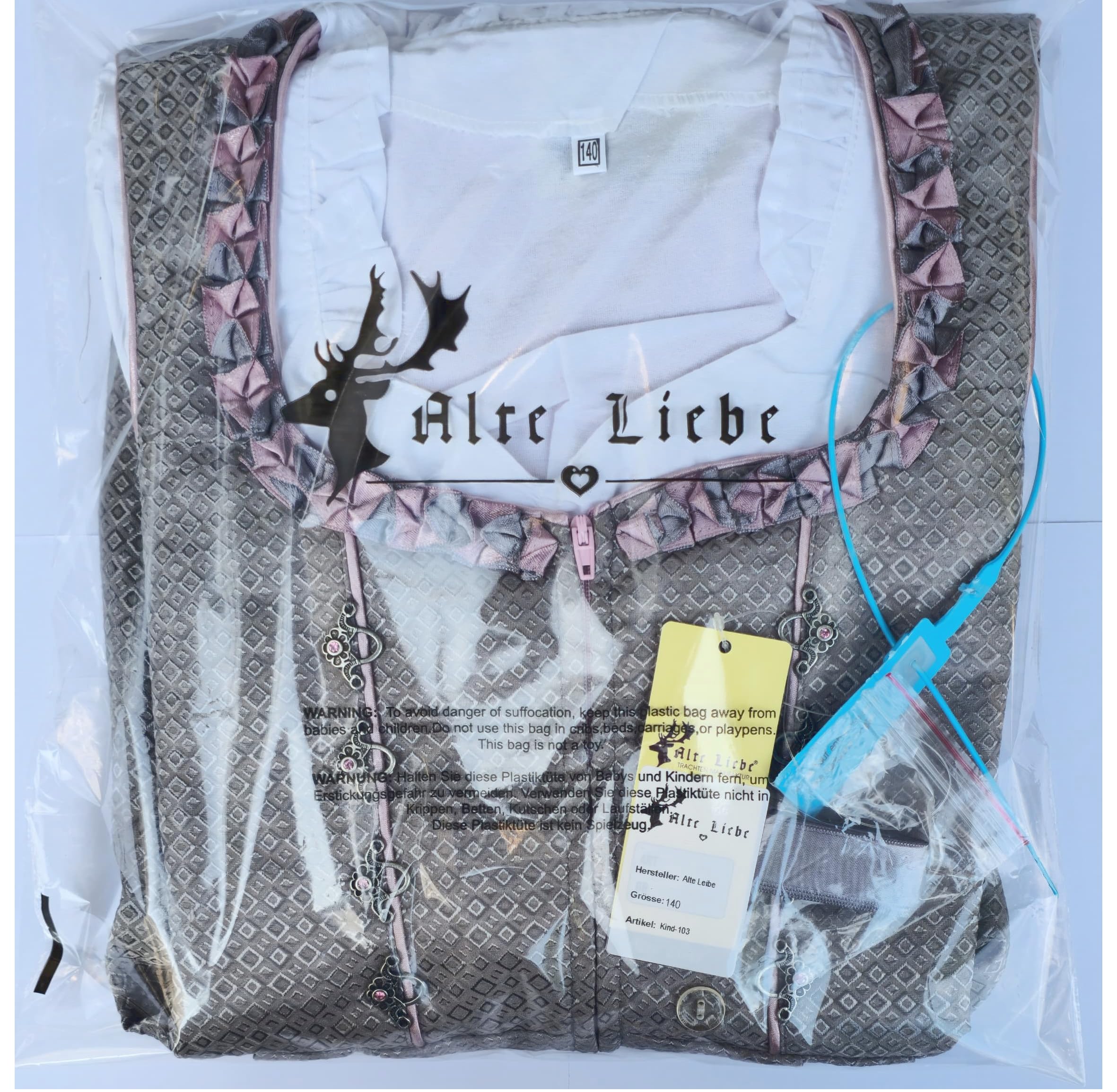 Alte Liebe Trachtenkleid 3tlg. Kinder Dirndl mit Spitzenschürze Kinder Kleid Gr. 104,116,128,140,152,164