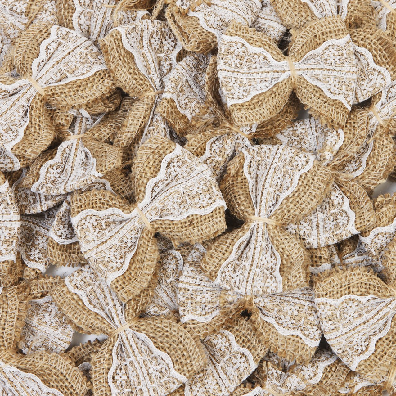 Nœuds décoratifs en toile de jute et dentelle Blanc 50pcs pour mariage Noël