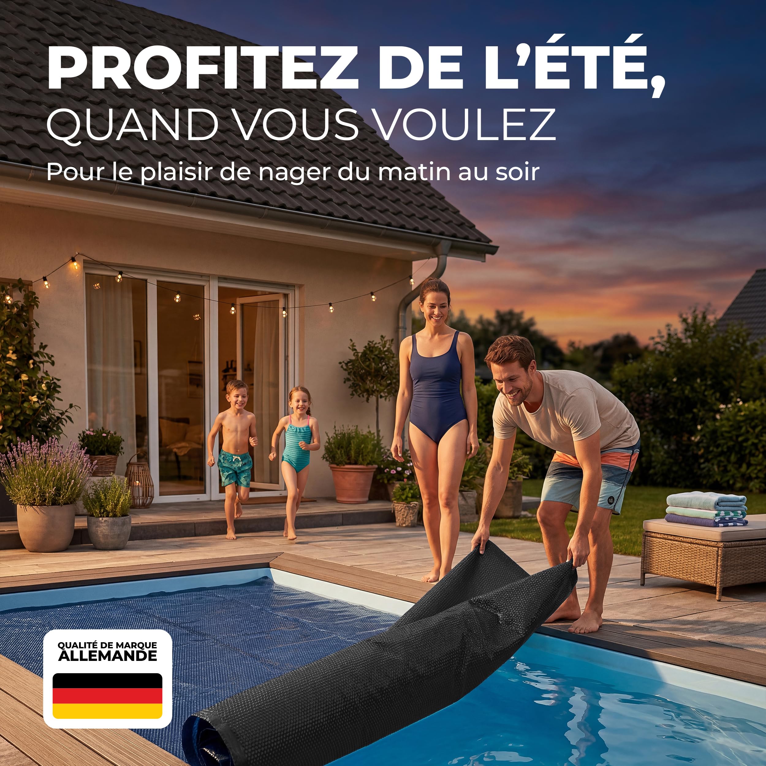 Miganeo Premium Bâche à Bulles 732x366 cm Rectangulaire | Noir/Bleu | découpable | Couverture de Piscine Solaire | Chauffage de Piscine