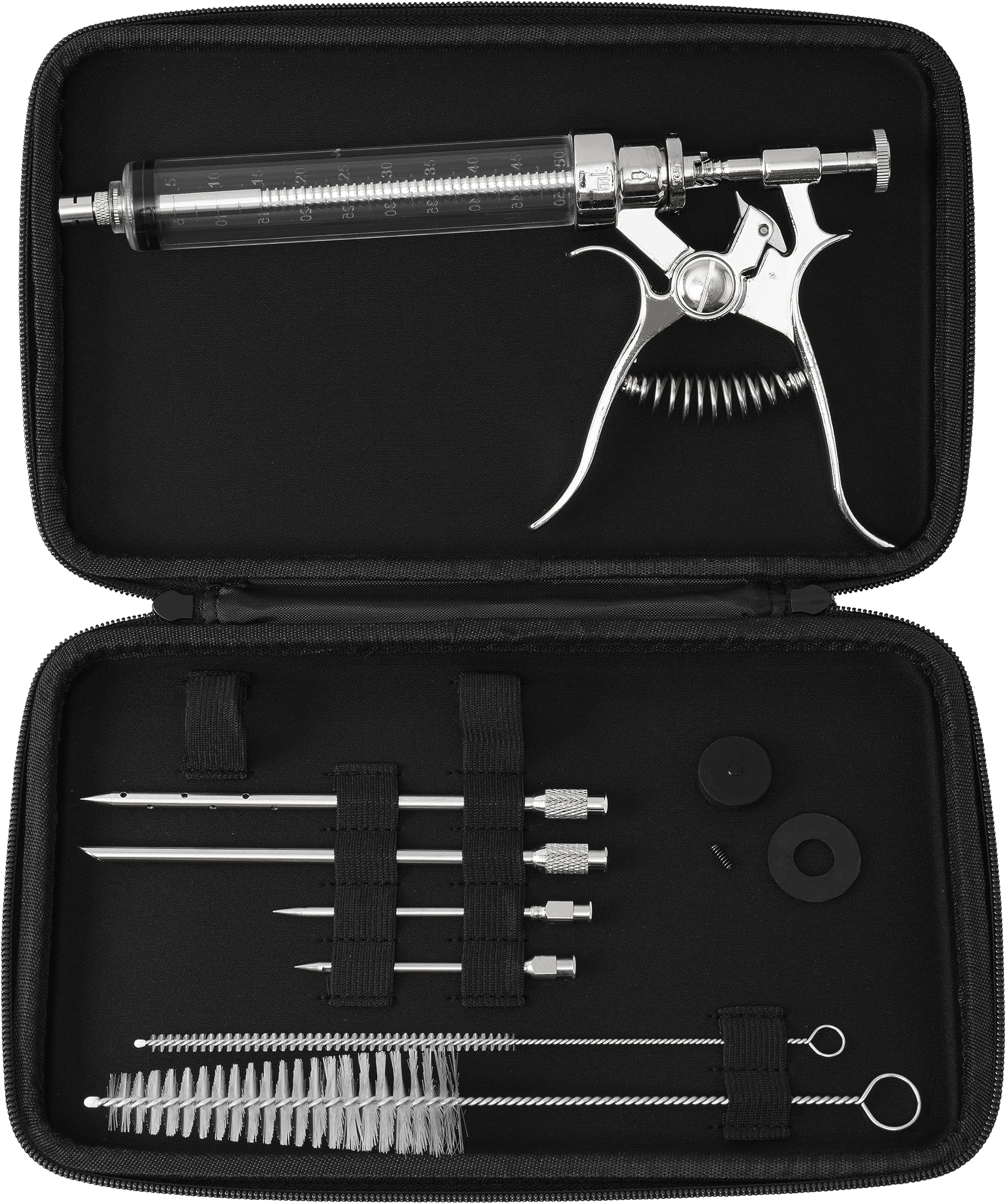 Meat Injector Gun Kit for Smoking & Grilling - BBQ Meat Turkey Injector with Case, Instruction Book - Professional Brisket Flavor Injector Syringe - Marinade Meat Injector