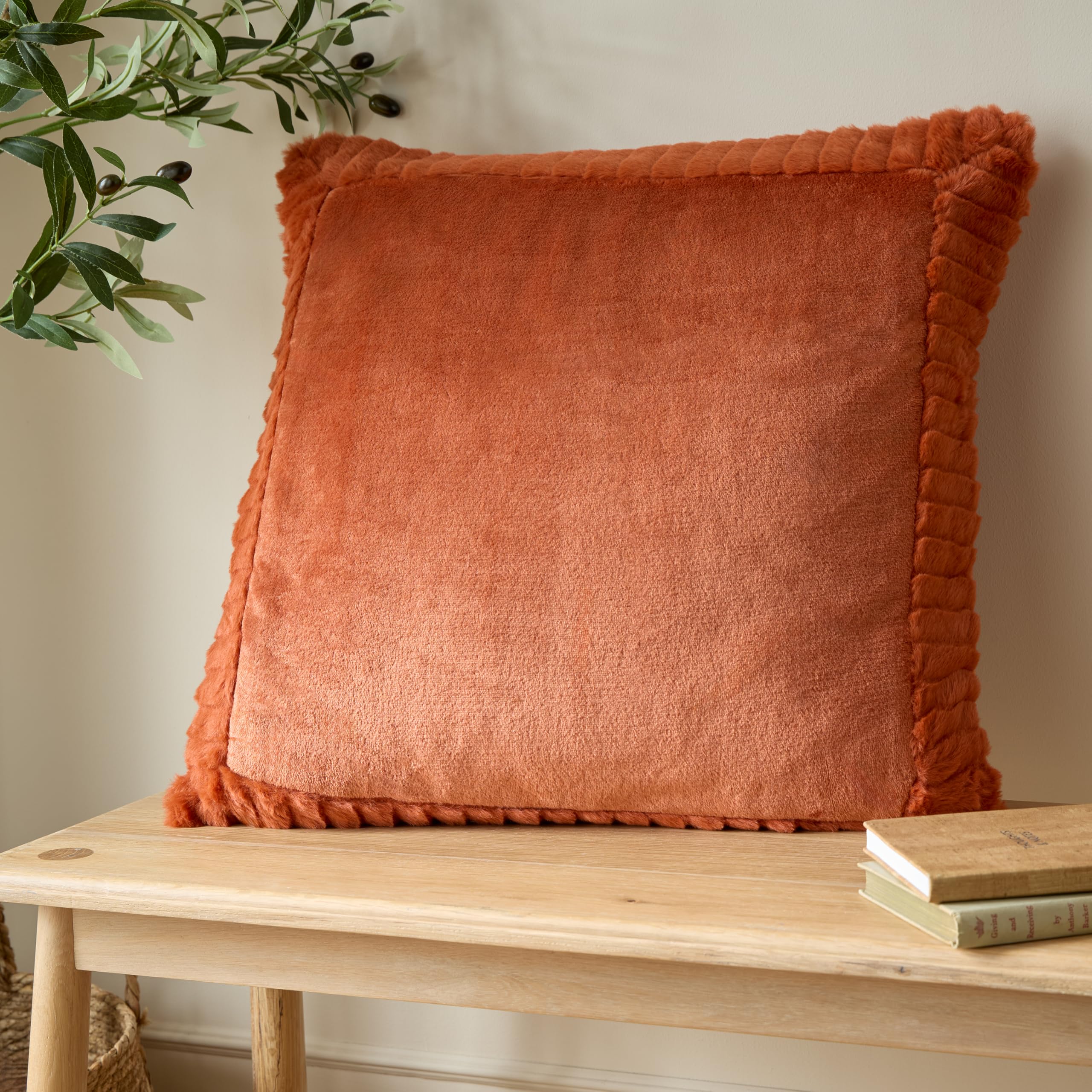 Catherine Lansfield  Velvet And Faux Fur Soft Touch Cushion - Burnt Orange - 55x55cm