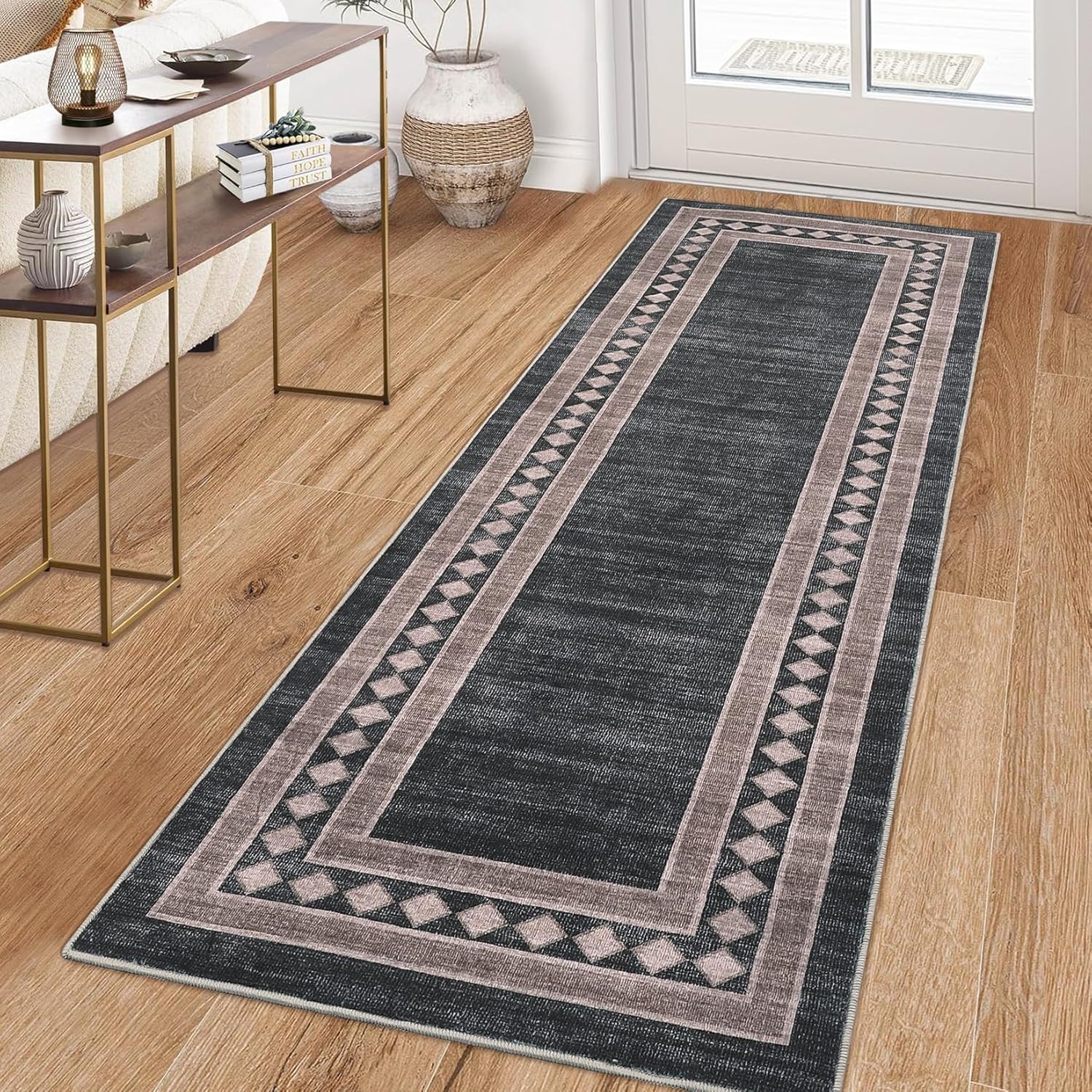 Washable Area Rugs for Living Room Modern Solid Bordered Soft Geometric Carpet - Picture 11 of 108