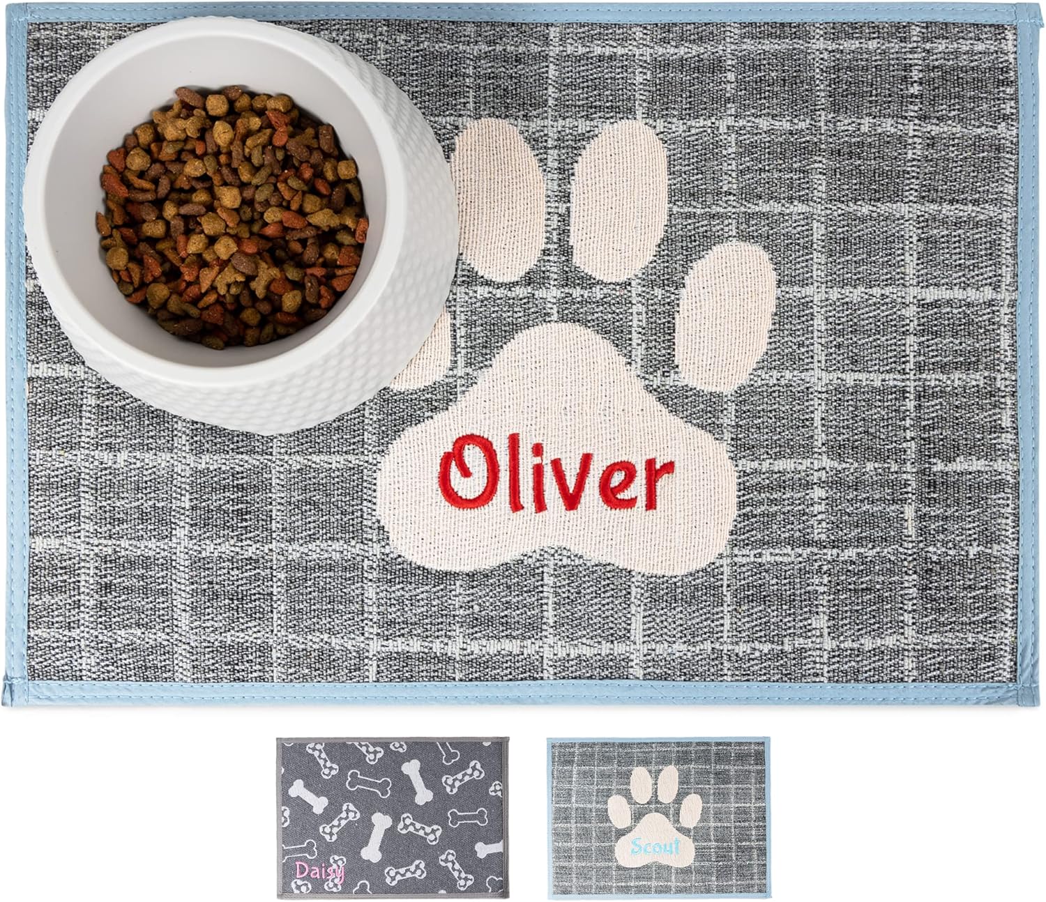 GoTags Personalized Dog Food Mat, Custom Embroidered Dog