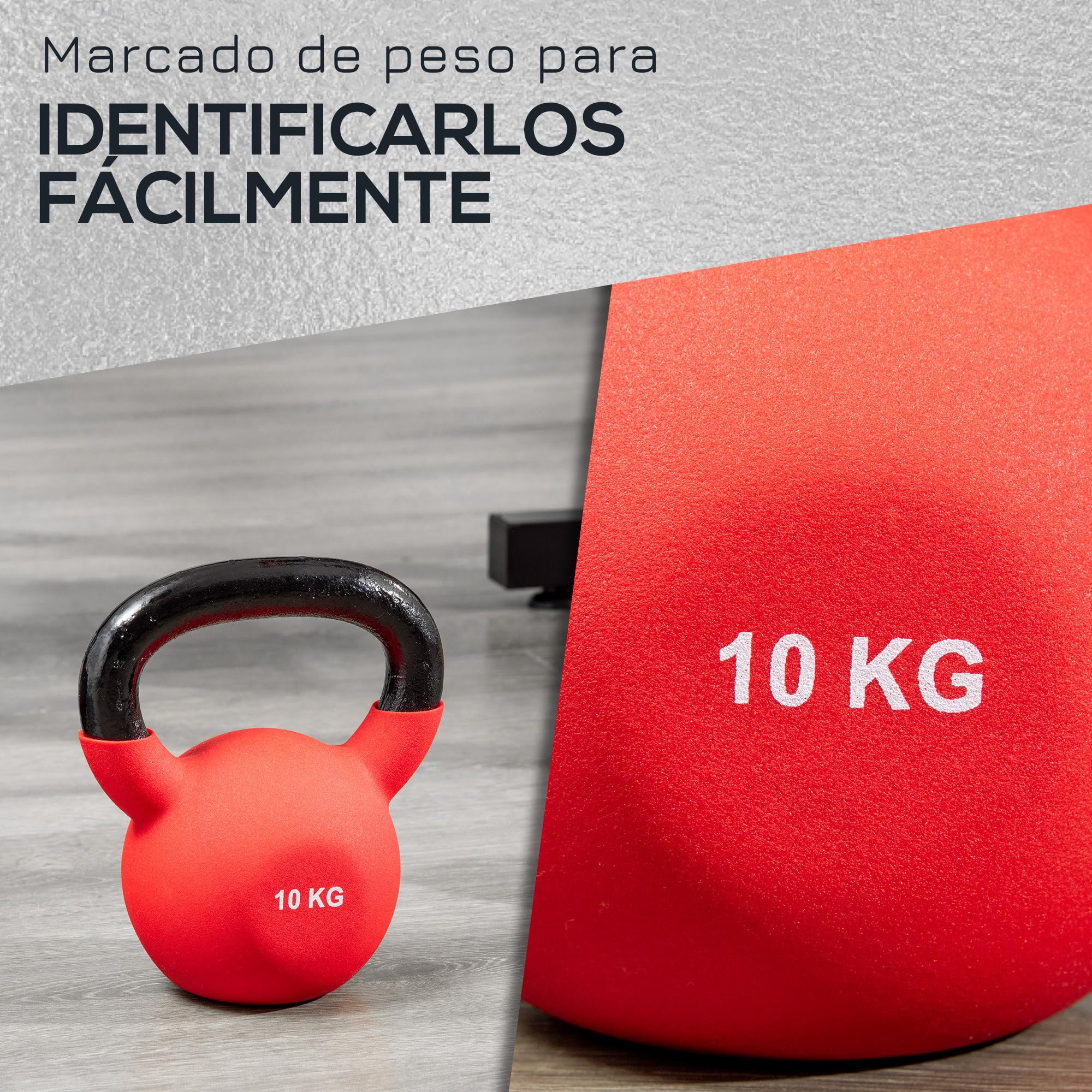 HOMCOM Pesa Rusa de Hierro Fundido 8/10/12 kg Kettlebell con Revestimiento de Neopreno Mancuernas de Bola para Entrenamiento de Fuerza en Gimnasio Casa