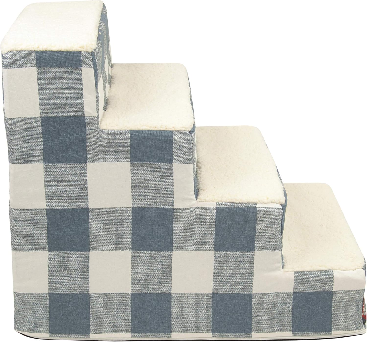 Majestic Pet 4 Step Portable Dog Stairs for Small Dogs to get on Bed Supports 25 lbs or Less Dog Steps for High Bed with Machine Washable Cover Pet Stairs for Cats Anderson Check Gunmetal Blue 4 Step Anderson Check Gunmetal Blue