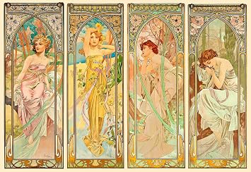 Alphonse Mucha CANVAS PRINT Times of Day Vintage Art Poster #2 Paintings Oil Painting Original Drawing Photo Wall 18x26inch NO Framed