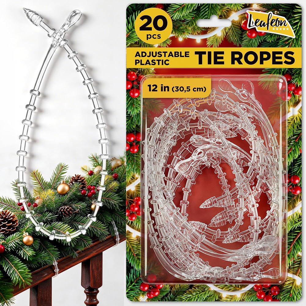 Adjustable Christmas Garland Ties for Banister 20 PCs, 12 Inch Transparent Christmas Garland Hanger for Stairs, Railings, Wreaths — 사진 1