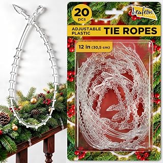 Adjustable Christmas Garland Ties for Banister 20 PCs, 12 Inch Transparent Christmas Garland Hanger for Stairs, Railings, Wreaths