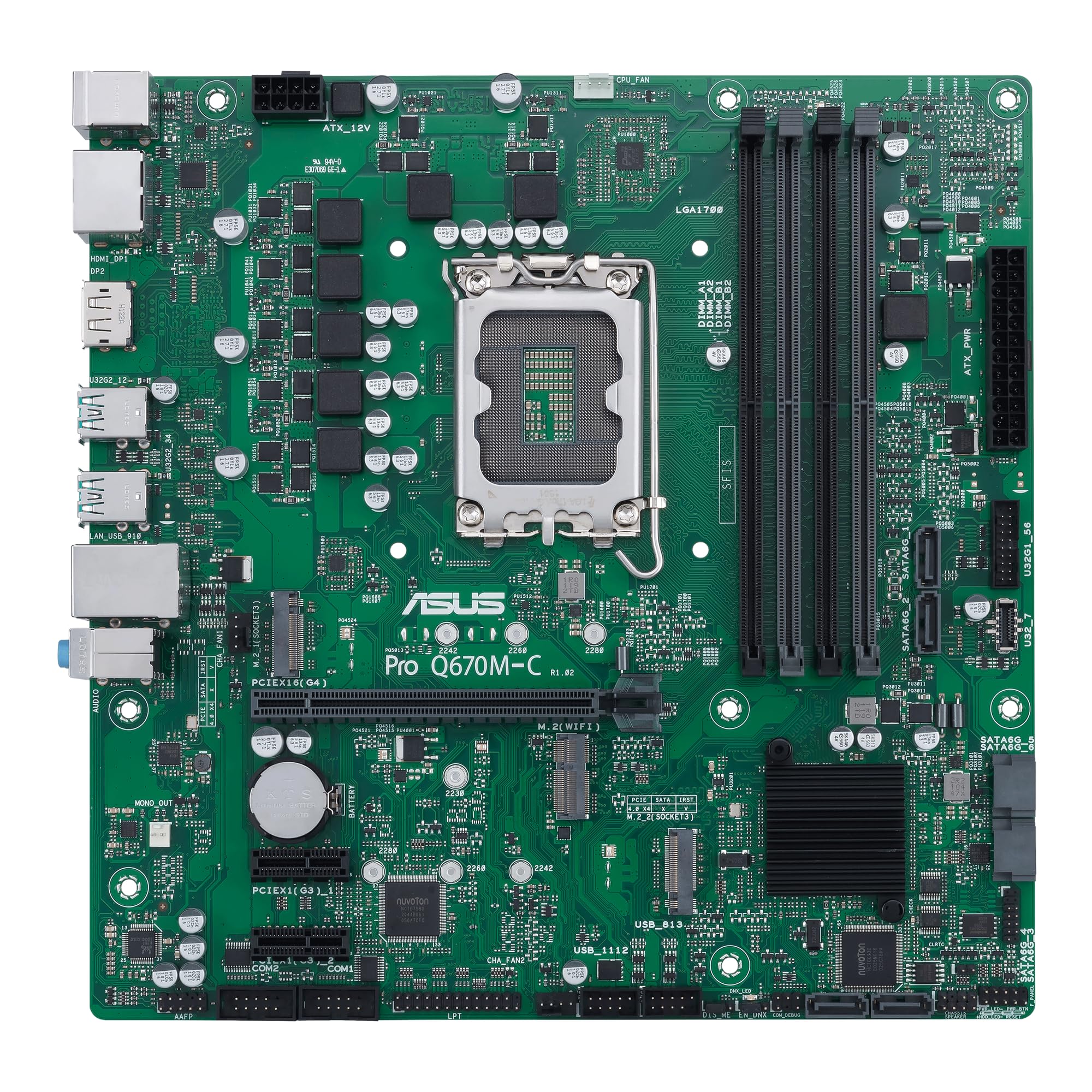 ASUS PRO Q670M-C-CSM, Scheda Madre Intel Micro-ATX, Slot DDR5, PCIe 4.0, Due Slot M.2, Doppia DisplayPort, HDMI, USB-A Anteriori e Posteriori, USB-C 3.2 Gen 1 Anteriore, ASUS Control Center Express