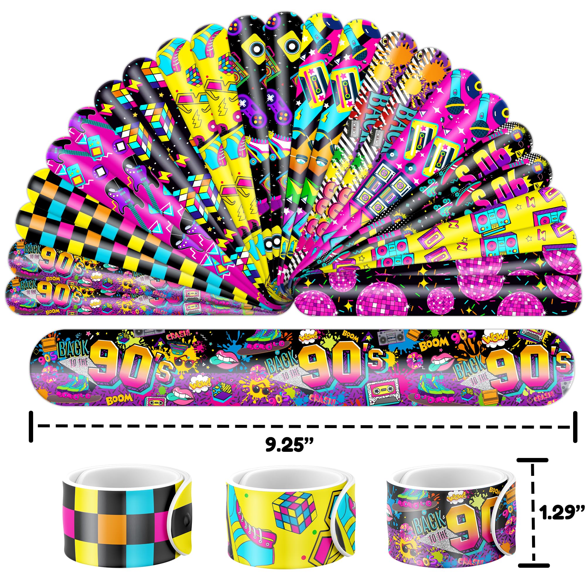 72PCS 90s & 80s Party Favors - 48PCS Tattoos & 24PCS Slap Bracelets, Retro 90s Birthday Party Supplies Decorations, Ideal for Kids’ Classroom Prizes & Rewards for Boys & Girls