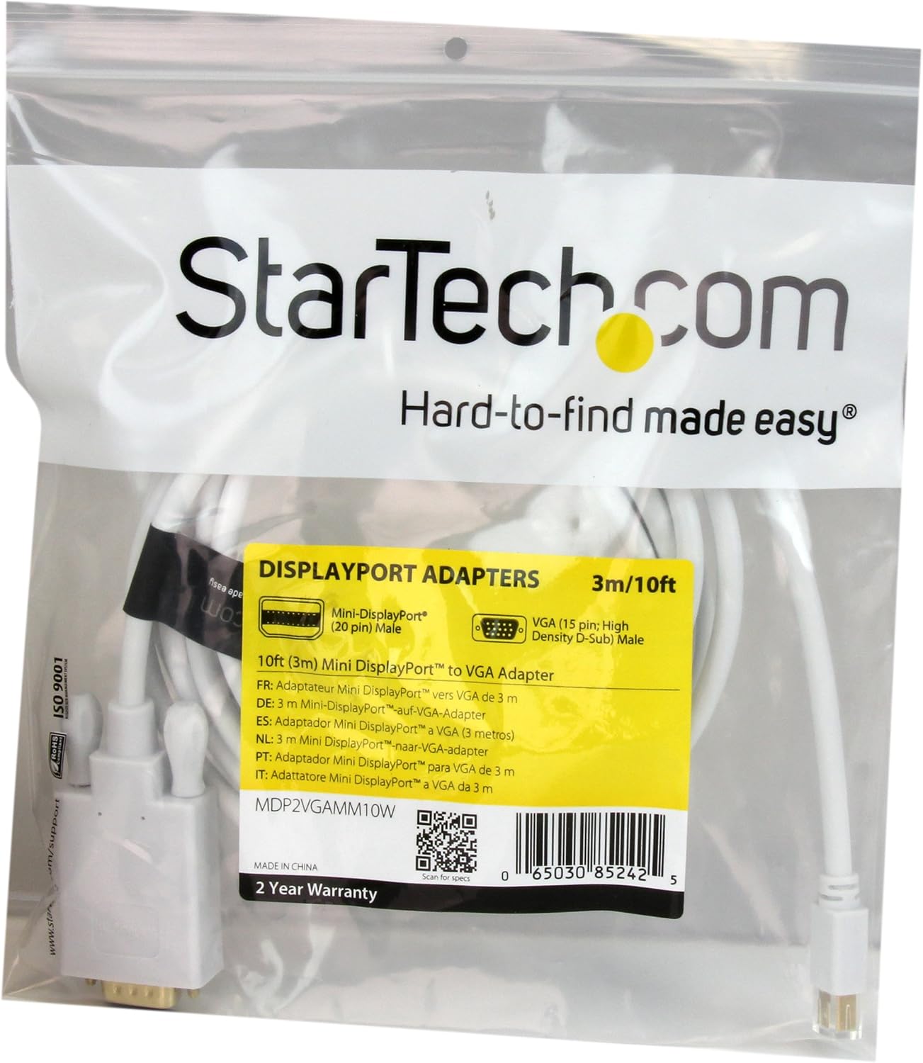 StarTech.com 10 ft Mini DisplayPort to VGA Adapter Cable - mDP to VGA Video Converter - Mini DP to VGA Cable for Mac/PC 1920x1200 - White (MDP2VGAMM10W)
