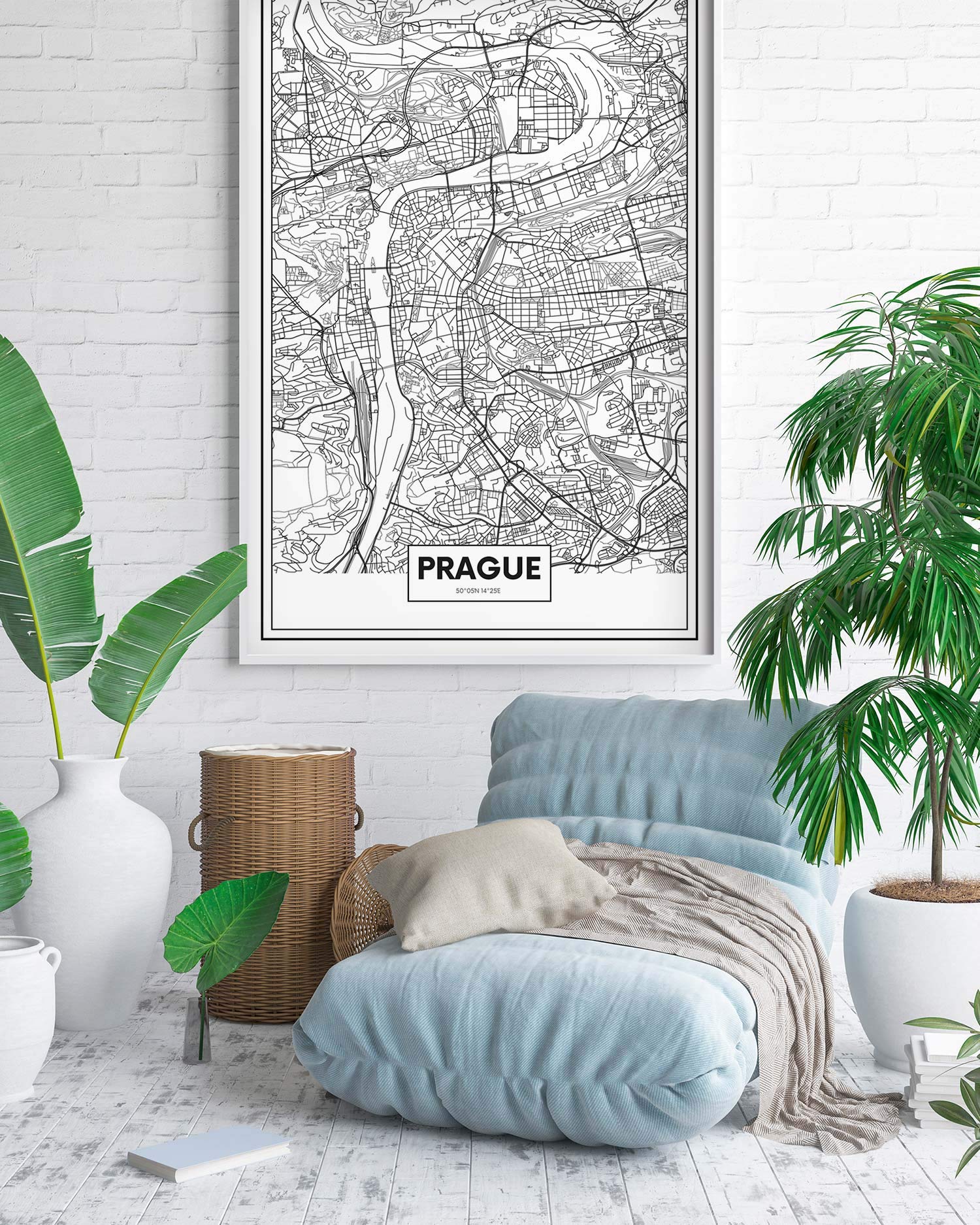Panorama Dibond Aluminium Carte de Prague 70 x 100 cm - Tableau Villes du Monde Noir et Blanc - Tableau Moderne pour la Maison