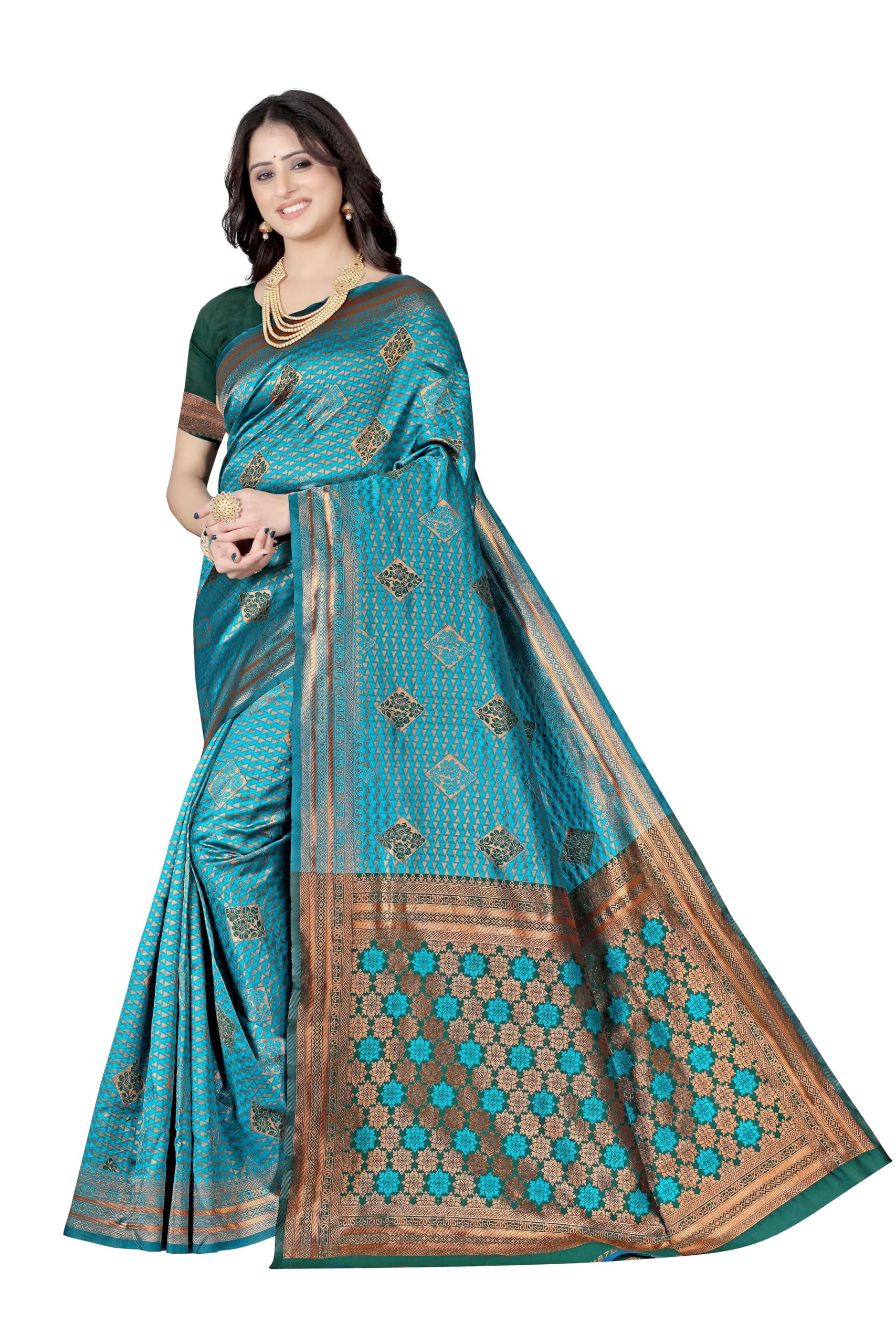 Sugathari Women's Banarasi Saree Pure Kanjivaram Silk Soft New Ladies 2024 Design Wear Pattu Sarees Latest Cotton Party Sari Collections With Blouse Piece For Wedding Sadi (Pari-184-Rama)