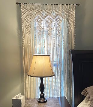 Boho Curtains for Bedroom Macrame Curtains for Window Doorway Bohemian Decor, Ivory/Natural Color, 35" W x 82" L