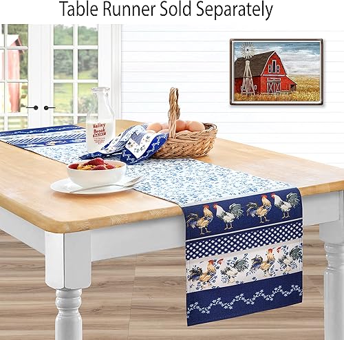 Miniatura 6 de Home Bargains Plus Servilletas cuadradas de tela, juego de 8 servilletas, diseño de gallo azul de la Provenza, resistente a las arrugas, el agua y