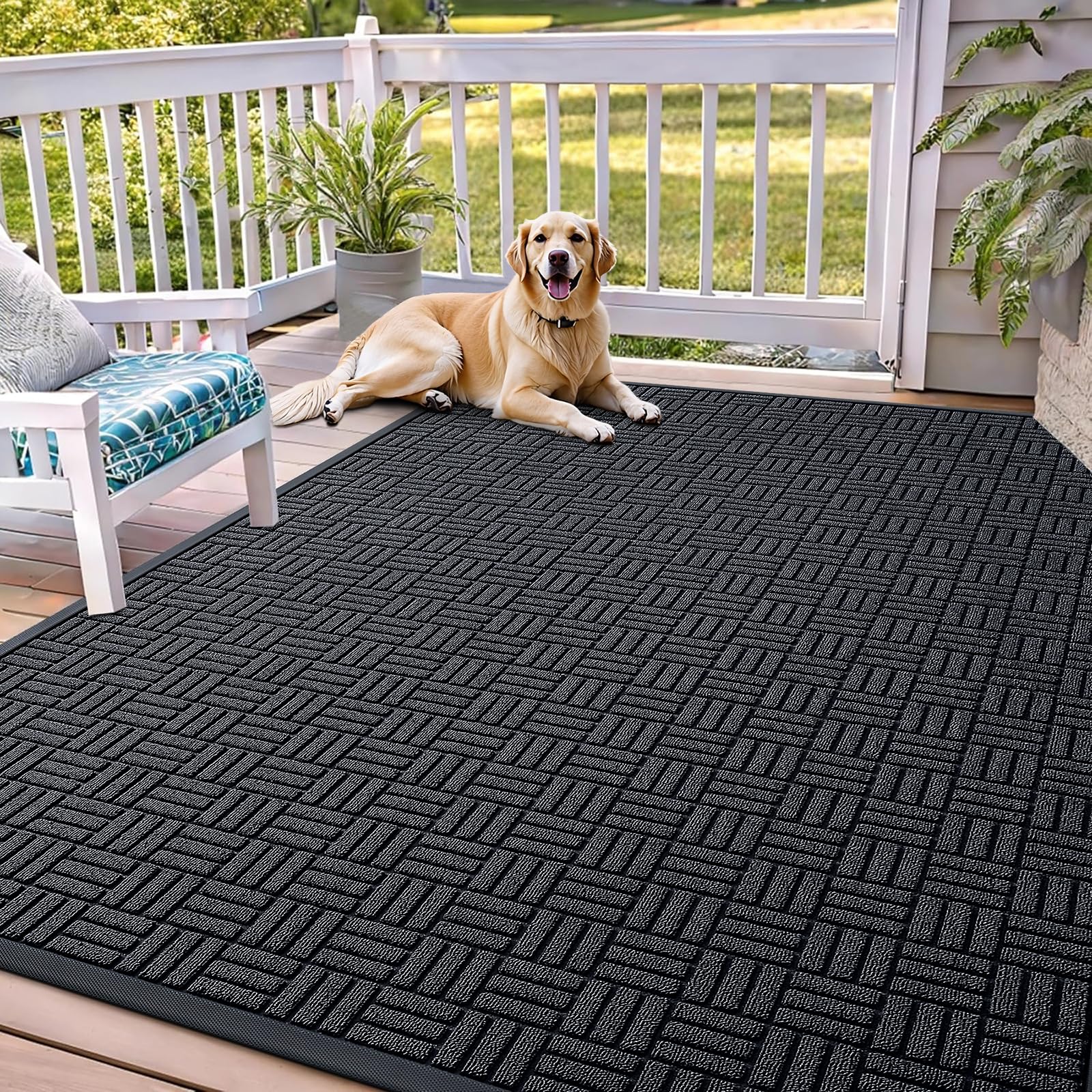 OLANLY Front Door Mat Outside Entrance 71x47, Absorbent, Heavy Duty Sturdy Natural Rubber Doormat Indoor Outdoor, Non-Slip, Stain and Fade Resistant, Low Profile Floor Mat for Entryway, Black Gray