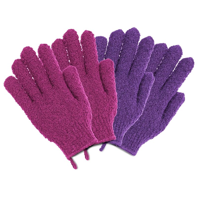 Luvas de banho esfoliantes The Beauty Project, nylon, dupla textura, Amethyst/Peony, pacote com 4 pares