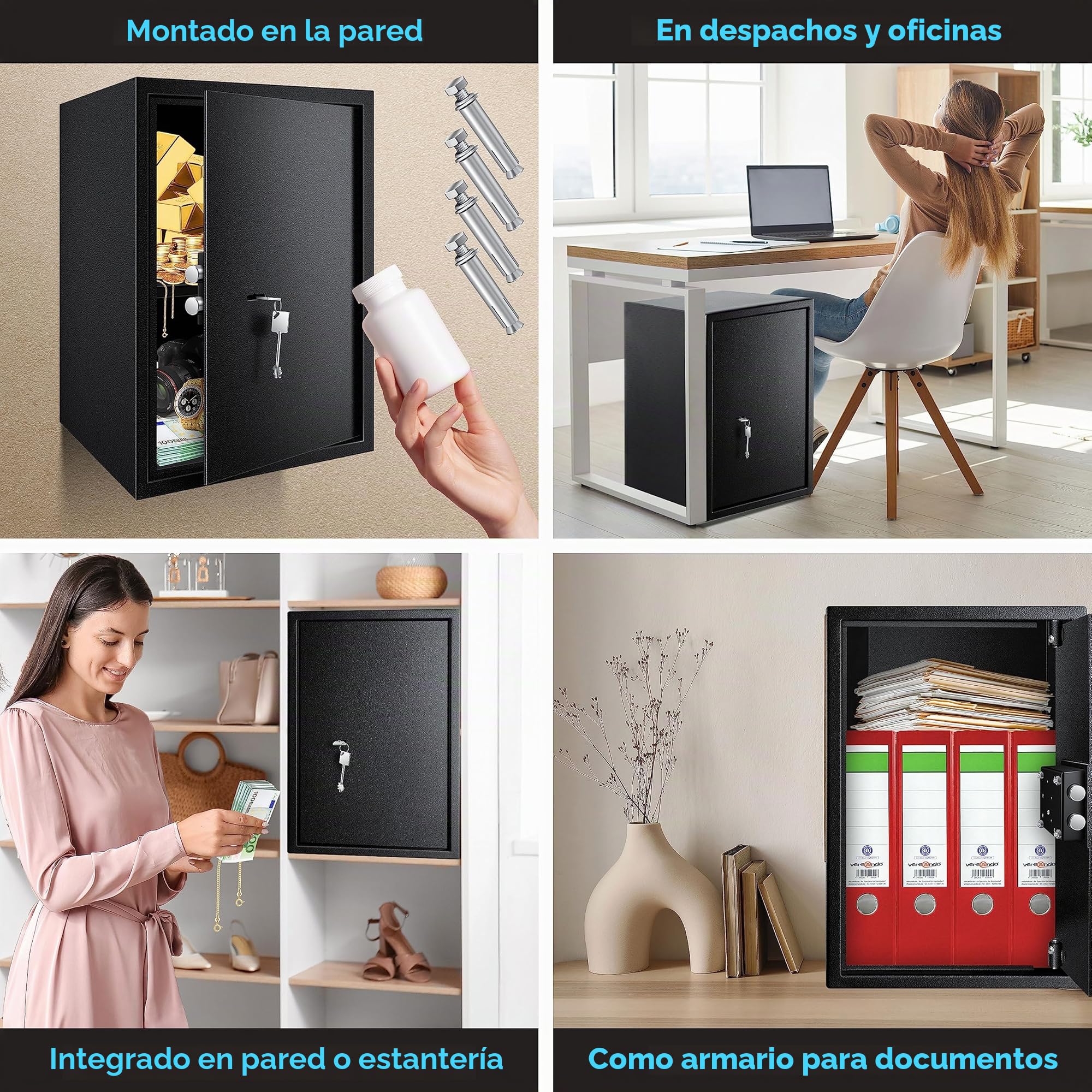 KESSER® Caja fuerte de suelo-pared, para muebles, con cerradura de doble paletón, armario para dinero 50 x 35 x 31 cm incluye 2 llaves