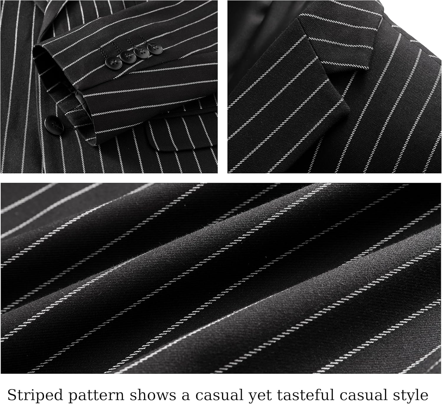 MOGU Mens 3 Piece Pinstripe Suit Slim Fit Double Vents Tuxedo Jacket Vest & Pants Casual Dress Set - Image 5