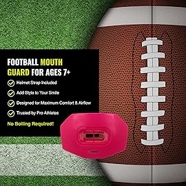 DAMAGE CONTROL Youth Football Mouth Guard - Breathable No Boil Mouthpiece, Protects Lips & Teeth, Works with Braces, Includes Helmet Strap - Sports Gear & Accessories (Hot Pink)
