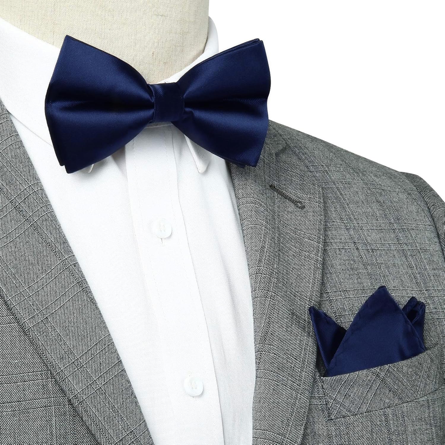 HISDERN Bow Ties for Men Solid Color Pre-Tie Bow Tie and Pocket Square Set Classic Formal Tuxedo Bowties for Wedding Party - Image 2