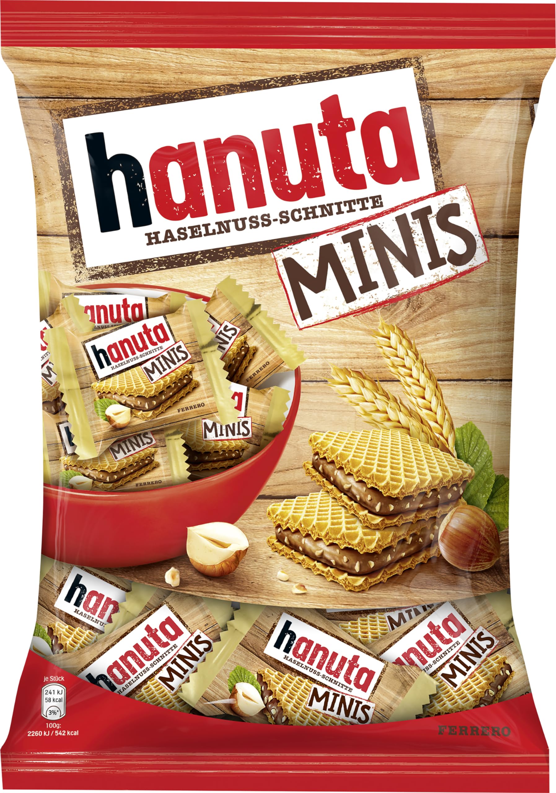 Hanuta Minis - einzeln verpackte knusprige Mini Haselnuss Schnitte - knusprige Waffeln mit zarter Haselnusscreme – Snack für zwischendurch – Süßigkeiten für Karneval und Fasching – 200 g