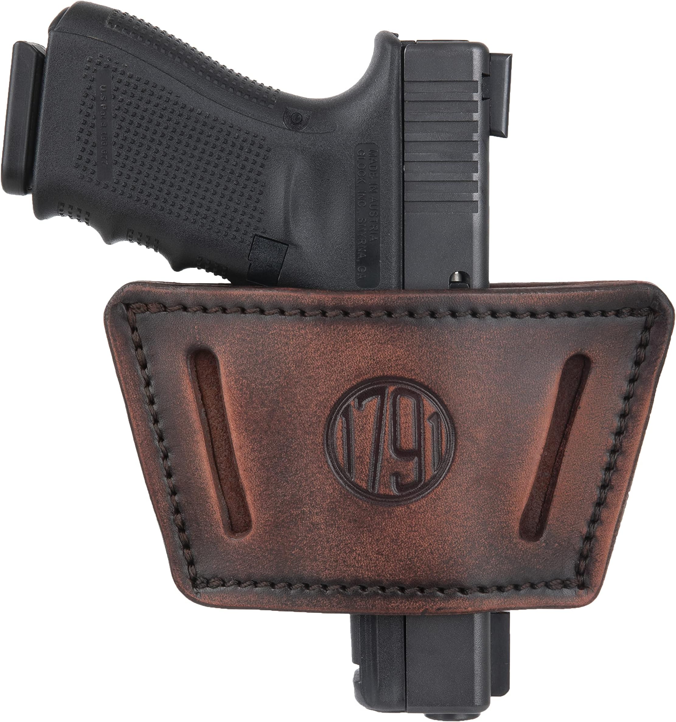 1791 Universal Leather Gun Holster, OWB/IWB CCW Holster, Right and Left Handed - Fits Glock, HK, SIG Walther