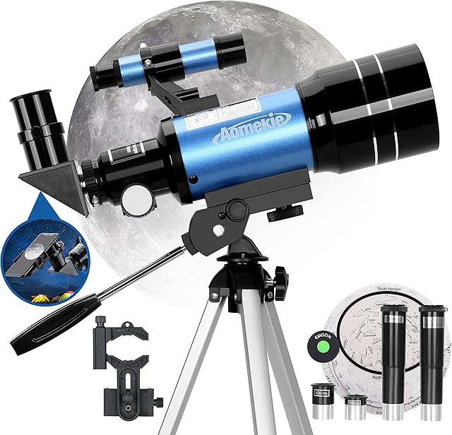 AOMEKIE Telescopes for Kids Beginners Adults 70mm Astronomical Telescope with Phone Adapter Moon Filter Erecting Eyepiece and Barlow