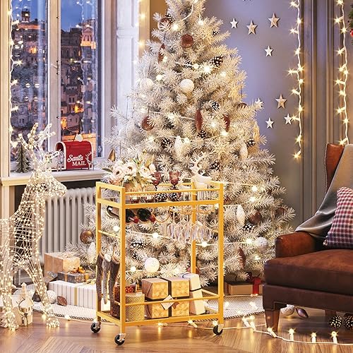 Miniatura 10 de TUTOTAK Carrito de bar, carrito de servicio para el hogar, carrito de bebidas, estante de cocina móvil con estante para vino y soporte para vidrio,