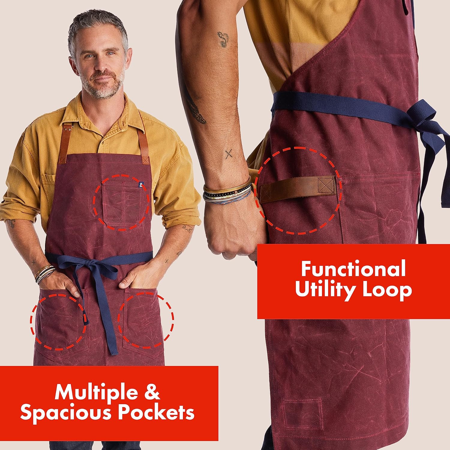 hedley & bennett Waxman Apron - 100% Cotton, Water Resistant, Heavy Duty Waxed Canvas Apron with Pockets & Adjustable Strap for Grilling, Baking, BBQ, Cooking - Professional Chef Apron - Napa Valley - Image 4