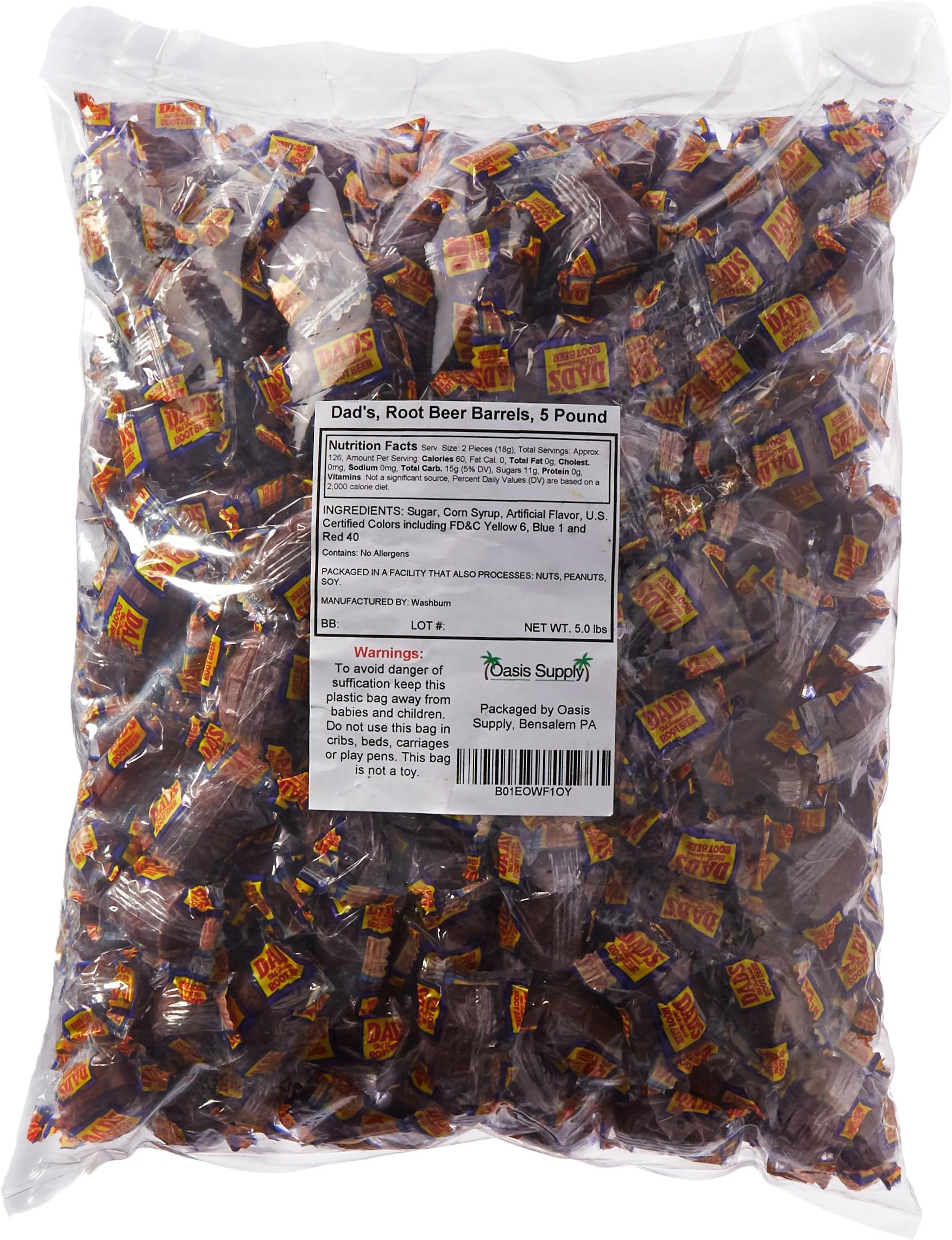 Washburn Candy Dad's, Root Beer Barrels, 5 Pound