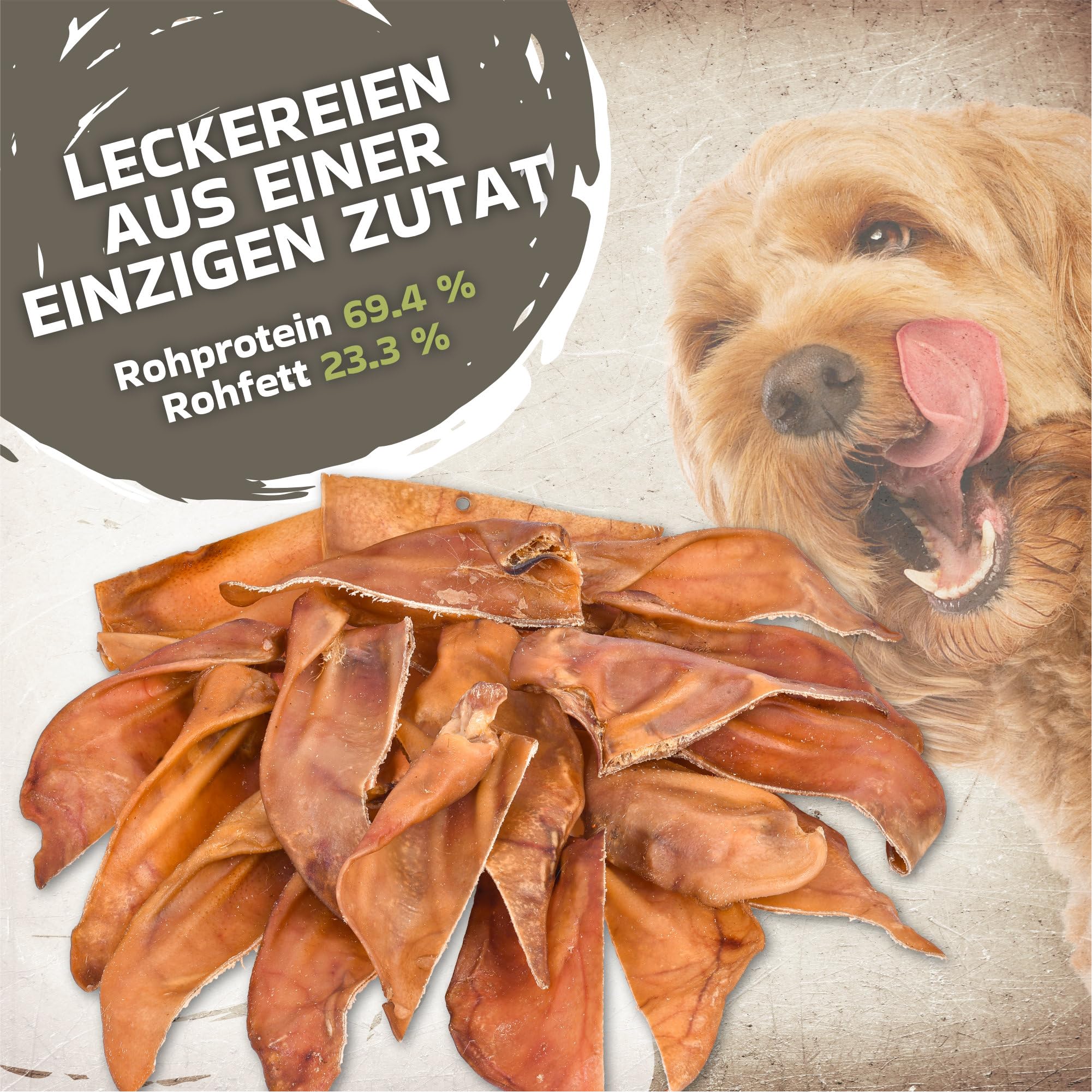 Cięte uszy wieprzowe dla psów 500g (ok. 20-25 sztuk) | Całkowite suszone uszy wieprzowe do żucia | 100% naturalne | Długotrwały czas żucia | Bez zbóż | Idealne dla małych i dużych psów