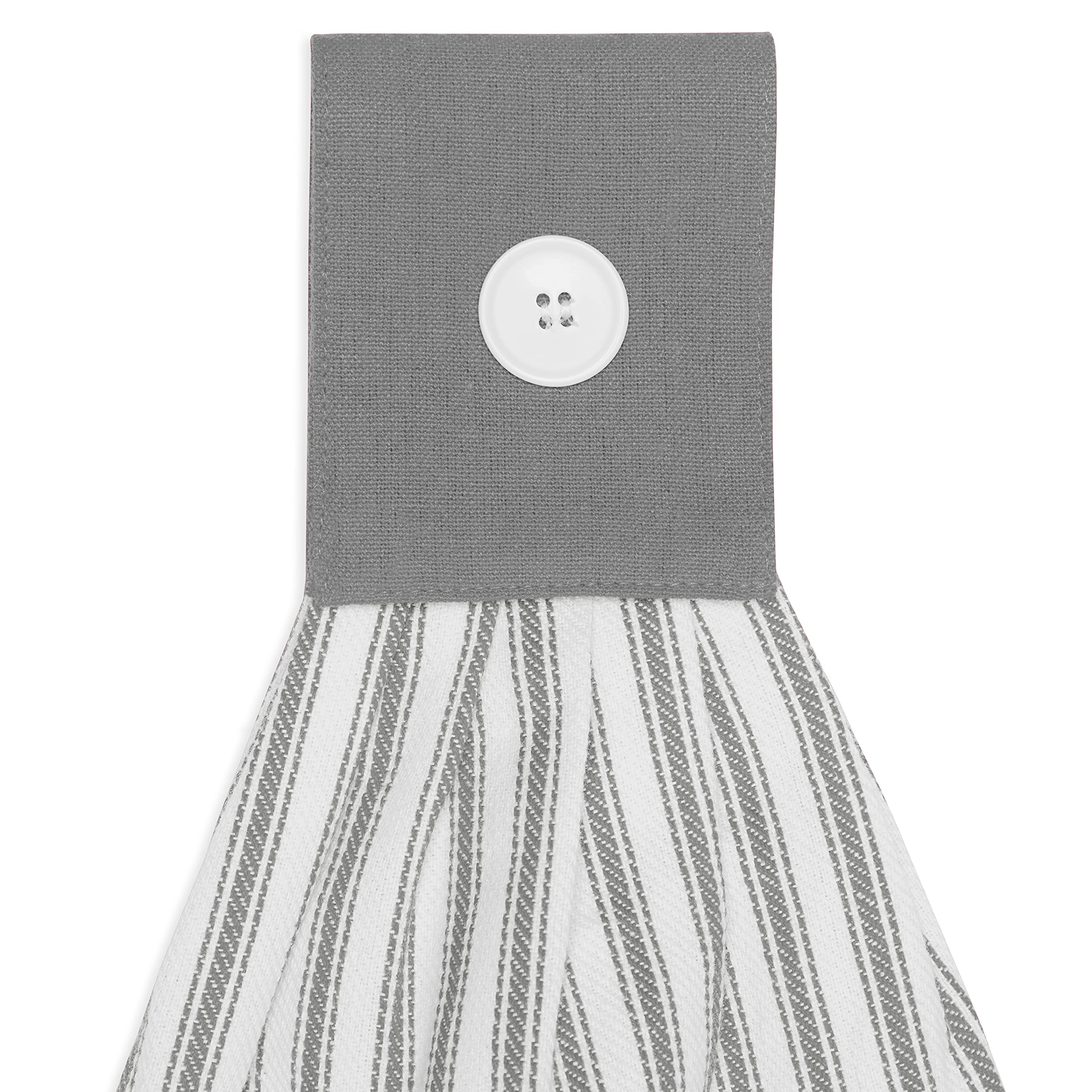 Juego de 2 toallas de mano de aleación gris y blanca para colgar platos de cocina con detalles de botón, color gris y blanco