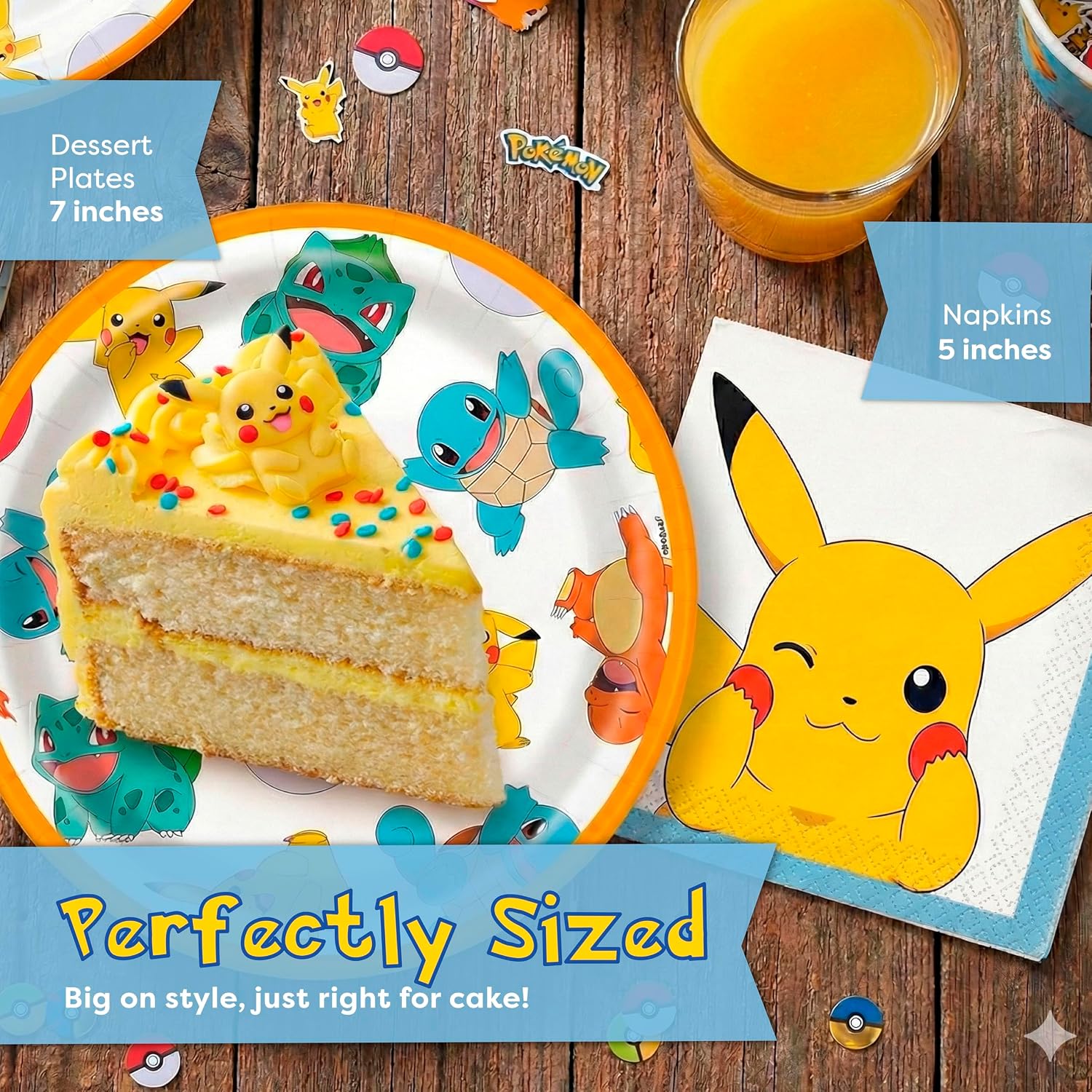 Pokemon Birthday Decorations Party Supplies | 32 Pokemon Plates and Napkins Dessert Sized | Officially Licensed
