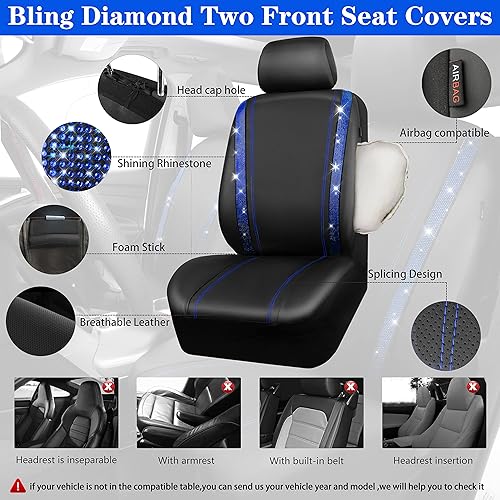 Miniatura 200 de CAR PASS Funda de asiento trasero de cuero y diamantes de imitación brillantes, impermeable, diseño de diamante brillante, ajuste universal, tiras