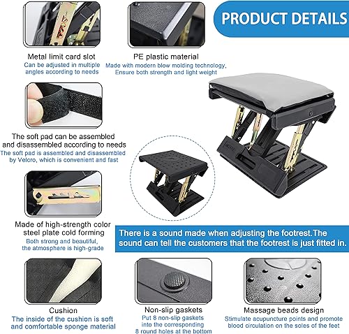 Miniatura 4 de Reposapiés ajustable para debajo del escritorio en el trabajo con 4 niveles de altura, reposapiés debajo del escritorio con superficie de masaje,