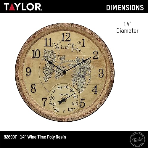 Miniatura 4 de Taylor Wine Time - Reloj y termómetro de poliresina para interiores y exteriores, decoración del hogar para jardín, patio, piscina y áreas