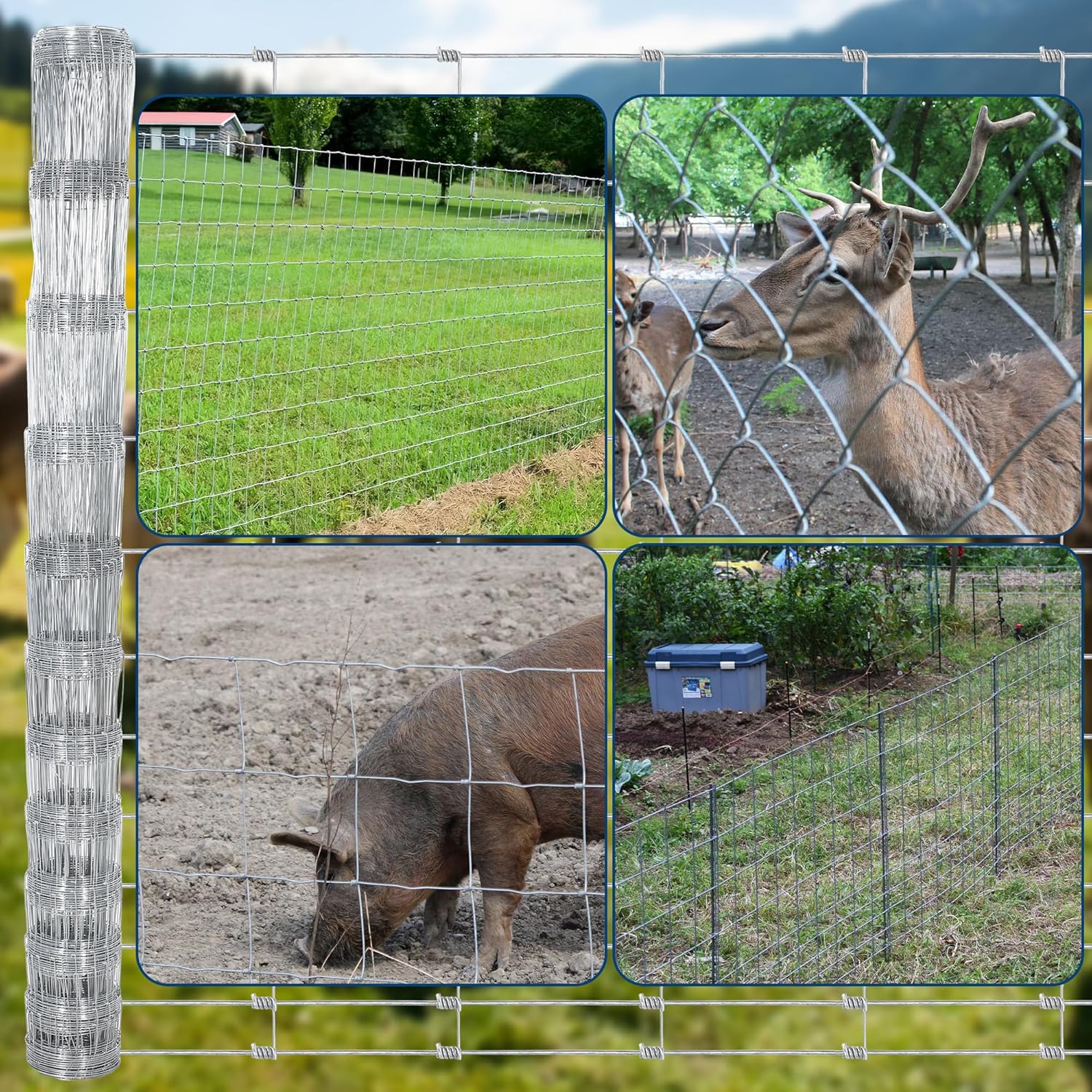 Farm Fence, 4Ft x 328Ft Galvanized Wire Fencing, Goat Cattle Deer Livestock Fence, Heavy Zinc Goat Fences for Goat Deer Yard Livestock Protection
