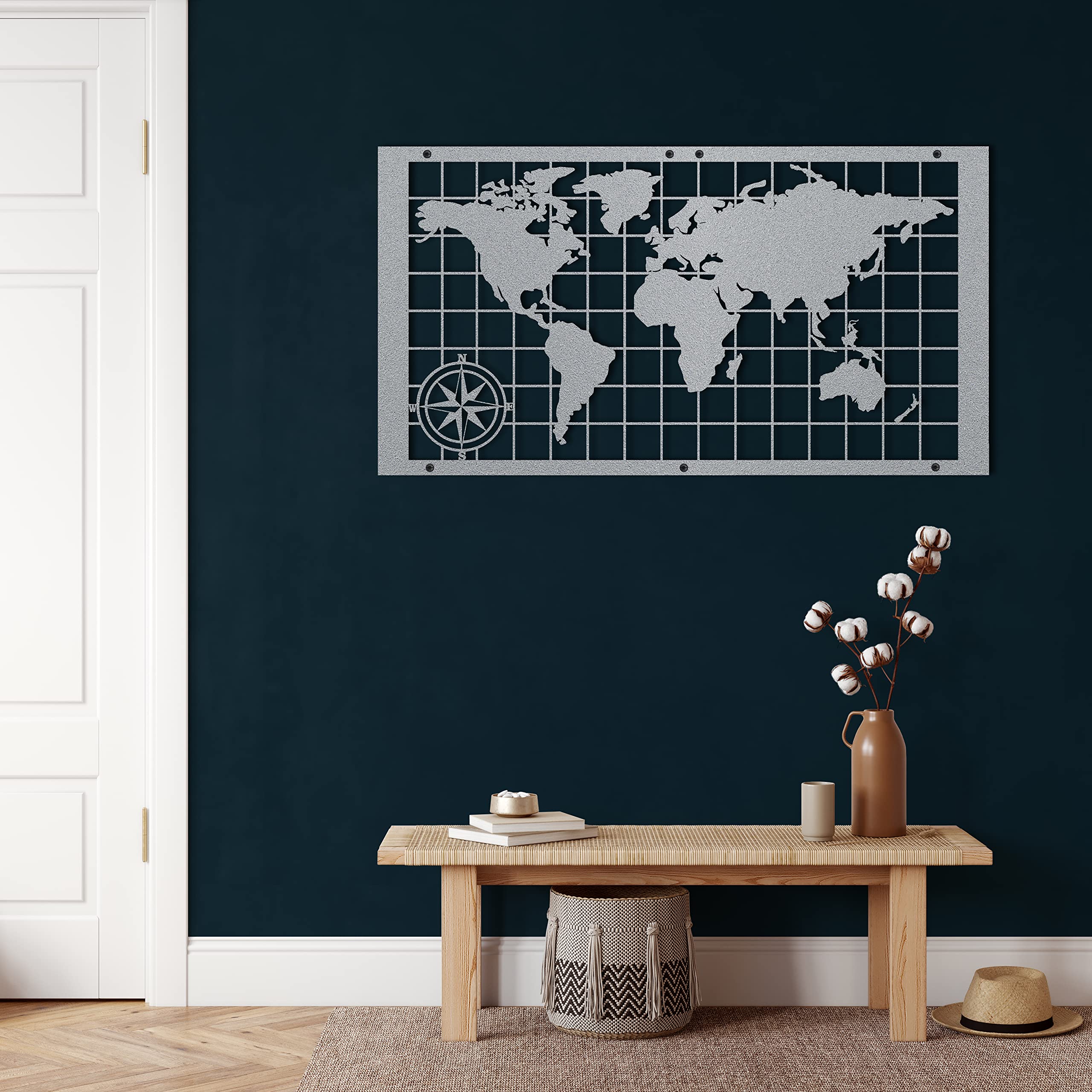 Decoración de pared de metal, continentes del mapa del mundo, decoración de sala de estar, letrero de pared, arte de pared de metal, decoración de interiores, colgantes de interior y exterior, color