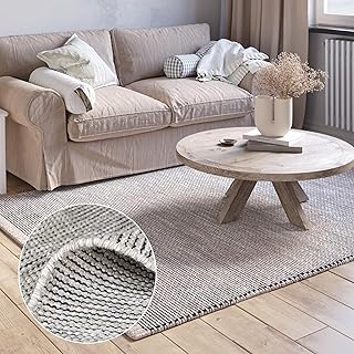 MY-RUG handgewebter Wollteppich 60 x 90 cm aus gewalkter Schurwolle | weicher Teppich aus Wolle | Wohnzimmerteppich, Naturteppich, Wendeteppich, robust & pflegeleicht | Roshni Beige Creme Grau