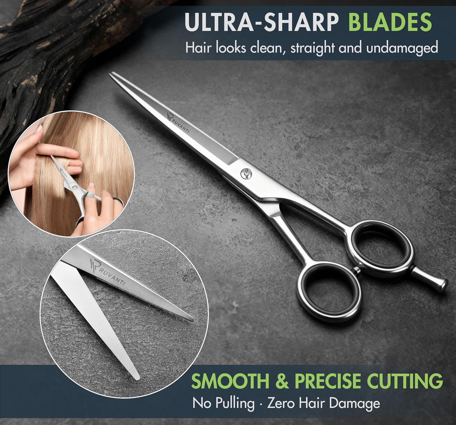 Ruvanti Hair Cutting Scissors - 6.5 Inch Sharp Hair Scissors & Haircut Scissors for Women Men Kids, Stainless Steel Scissors for Hair, Home Hair Cutting Scissors Professional with Case
