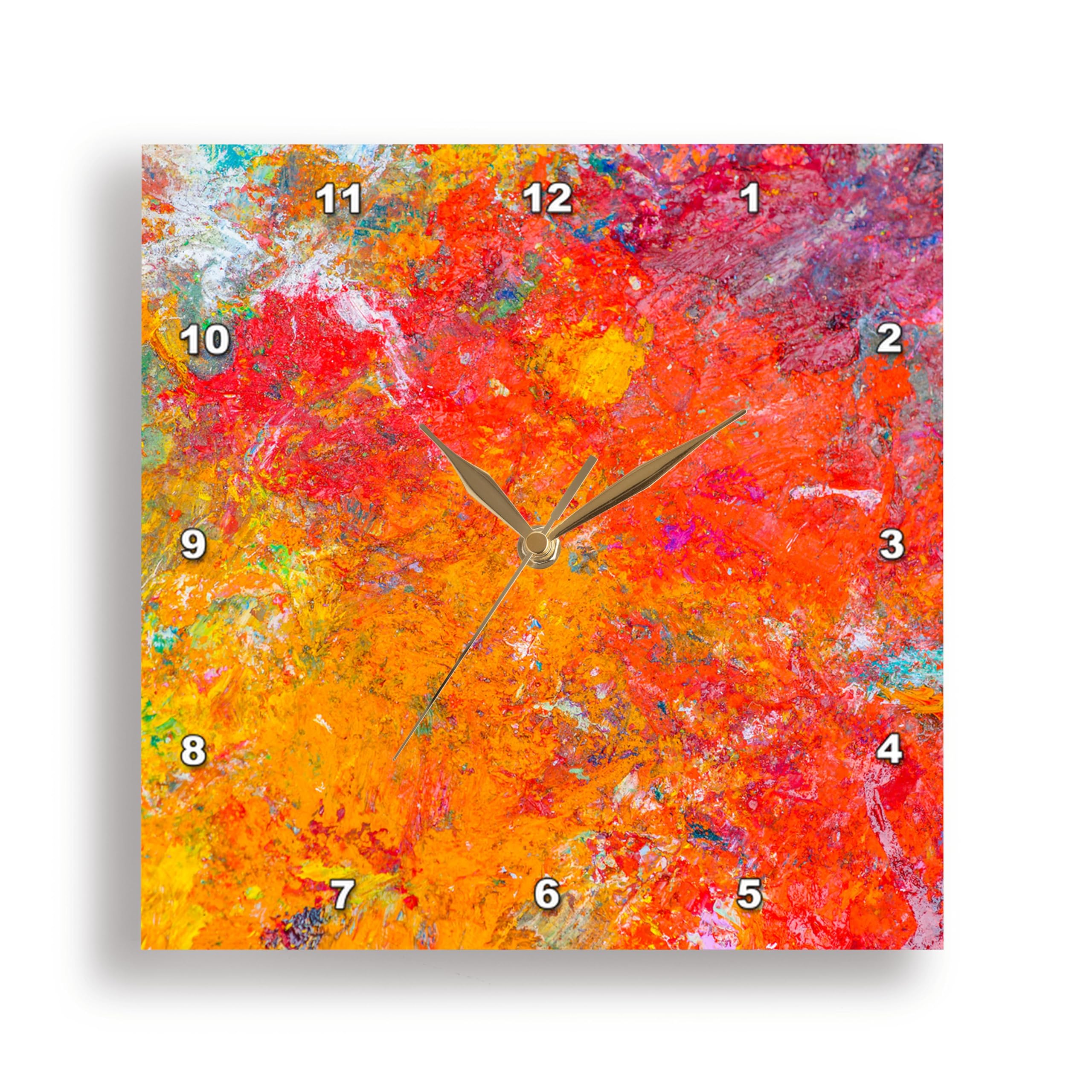 Horloge palette rouge et orange abstraite 3dRose d'art mural 13x33 cm décorative