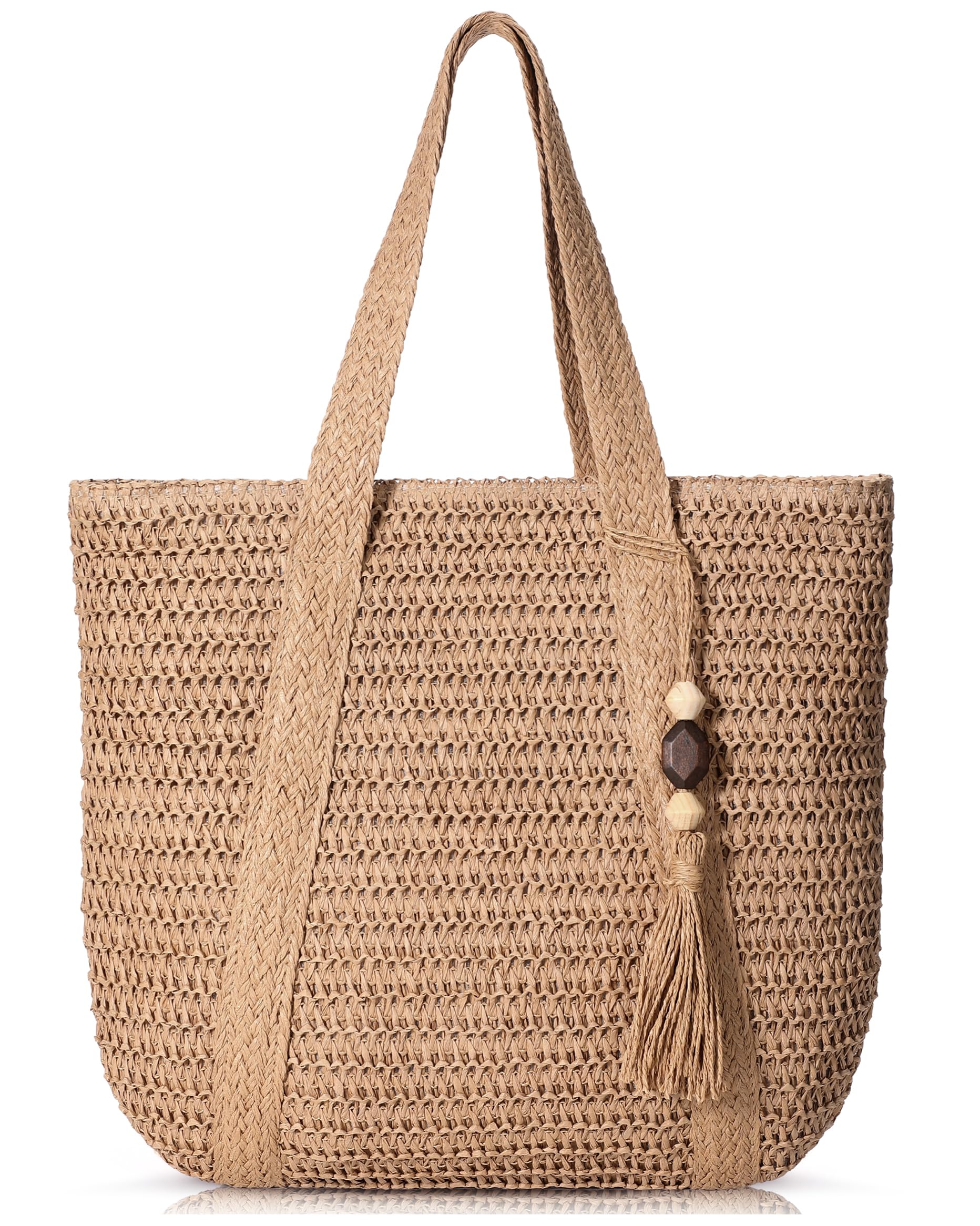 Straw Bag - Beach Bags for Women with Zipper