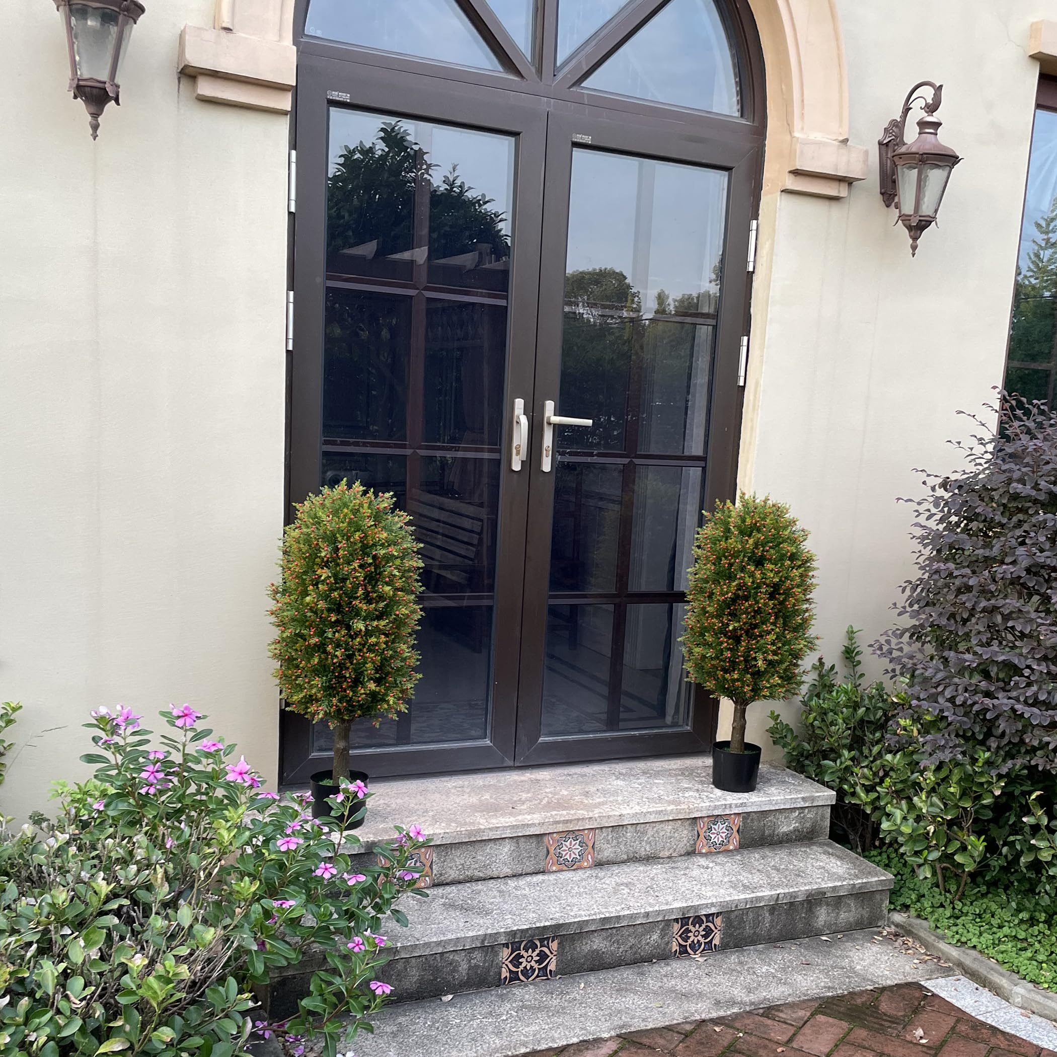 JoyPower Artificial Topiary Tree Two 3FT Artificial Cute Little Red Berries Tree UV Resistant Shrubs Potted Plants Artificial Outdoor Tree Bushes Tree for Indoor Outdoor